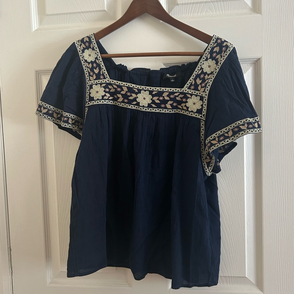 Madewell Embroidered Square-Neck Top